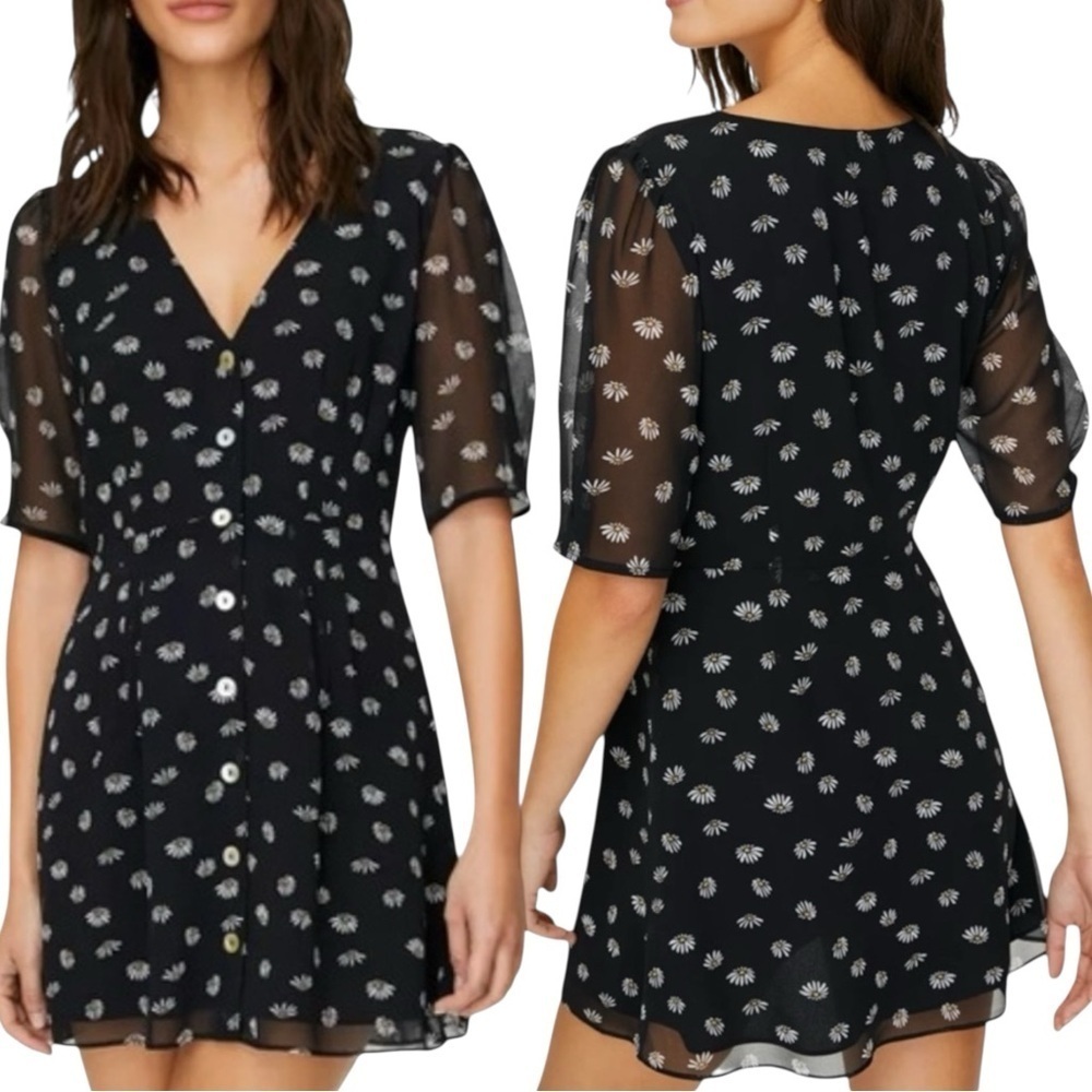 Aritzia Wilfred New Button Front Dress Size 4 Daisies Black White Floral - Picture 12 of 12
